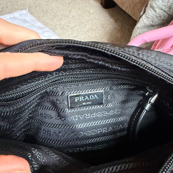 Prada Vela Black Bag w/red leather and silver studded strap - Picture 6 of 7